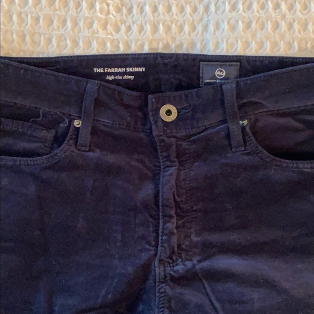 AG Navy Velvet Farrah High Rise Skinny